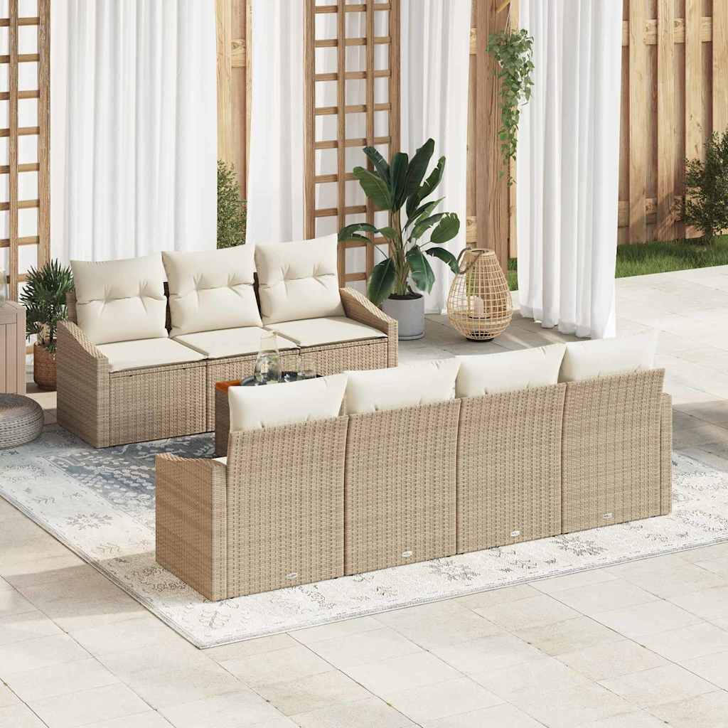 Gartensofa-set mit Speicher 8 pcs Schwarz und Creme Poly-Rattan