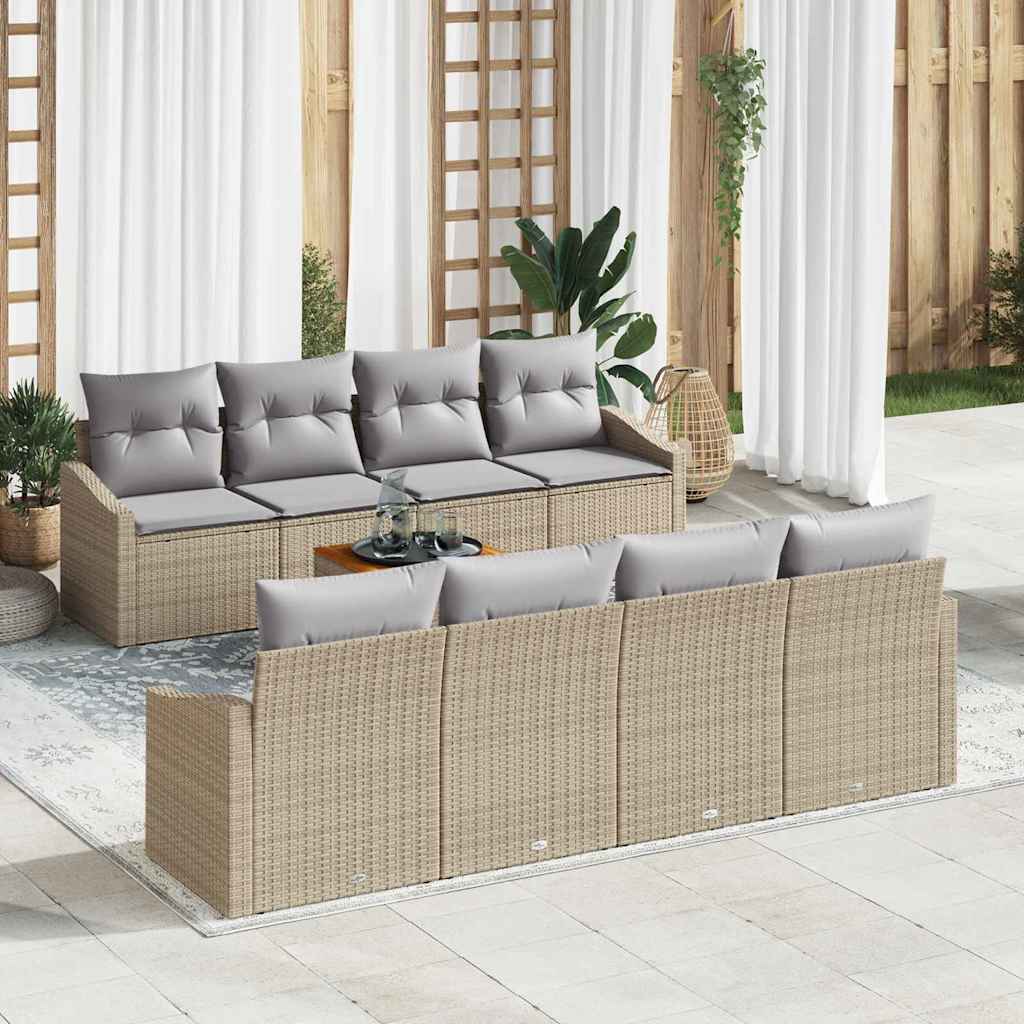Gartensofa-set mit Speicher 9 pcs Schwarz und Creme Poly-Rattan