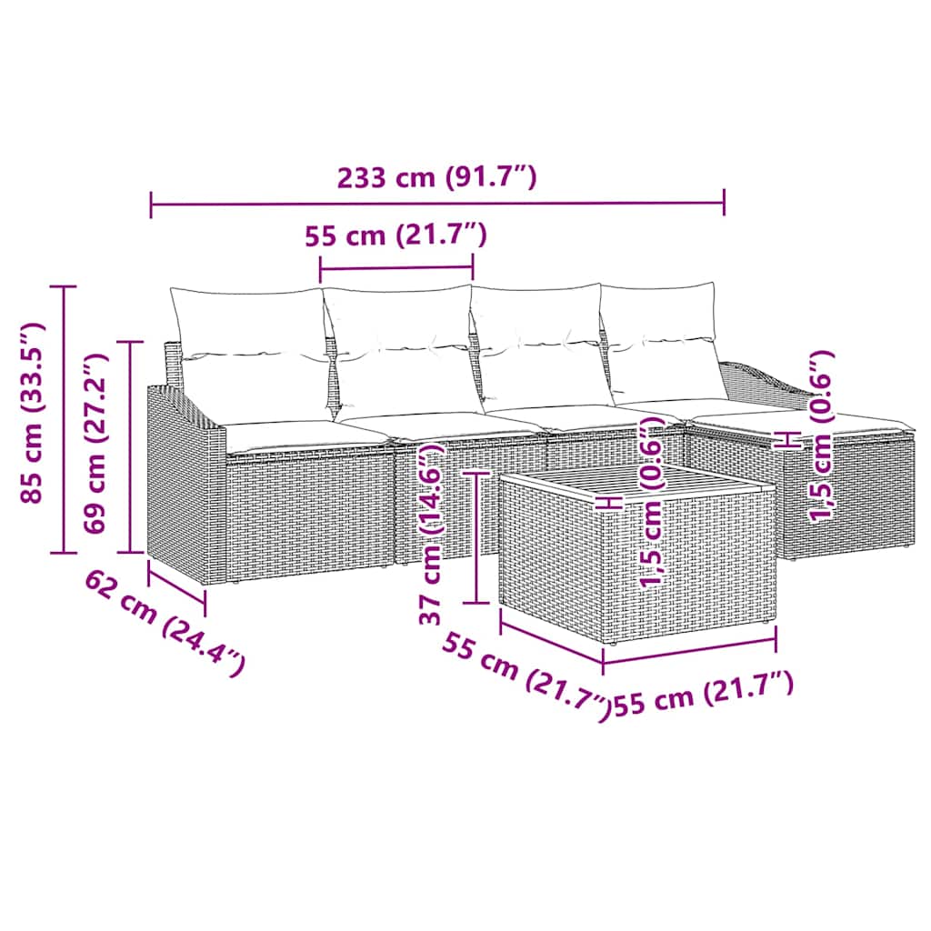 Gartensofa-set mit Speicher 6 pcs Schwarz und Creme Poly-Rattan
