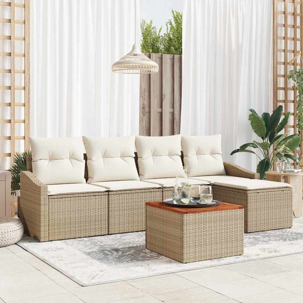 Gartensofa-set mit Speicher 6 pcs Schwarz und Creme Poly-Rattan