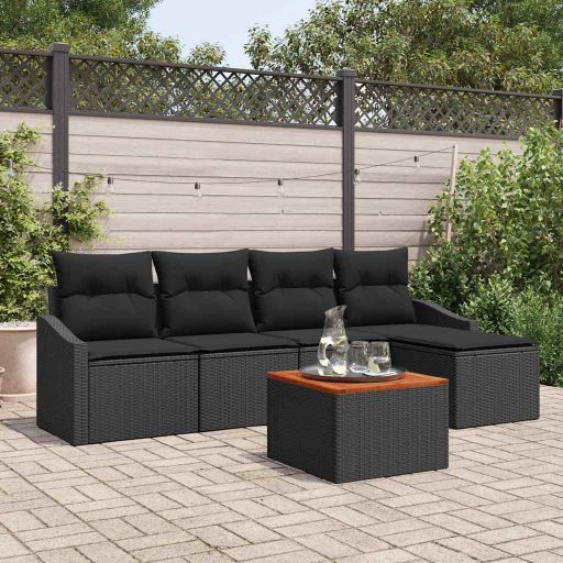 Gartensofa-set mit Speicher 6 pcs Schwarz und Creme Poly-Rattan