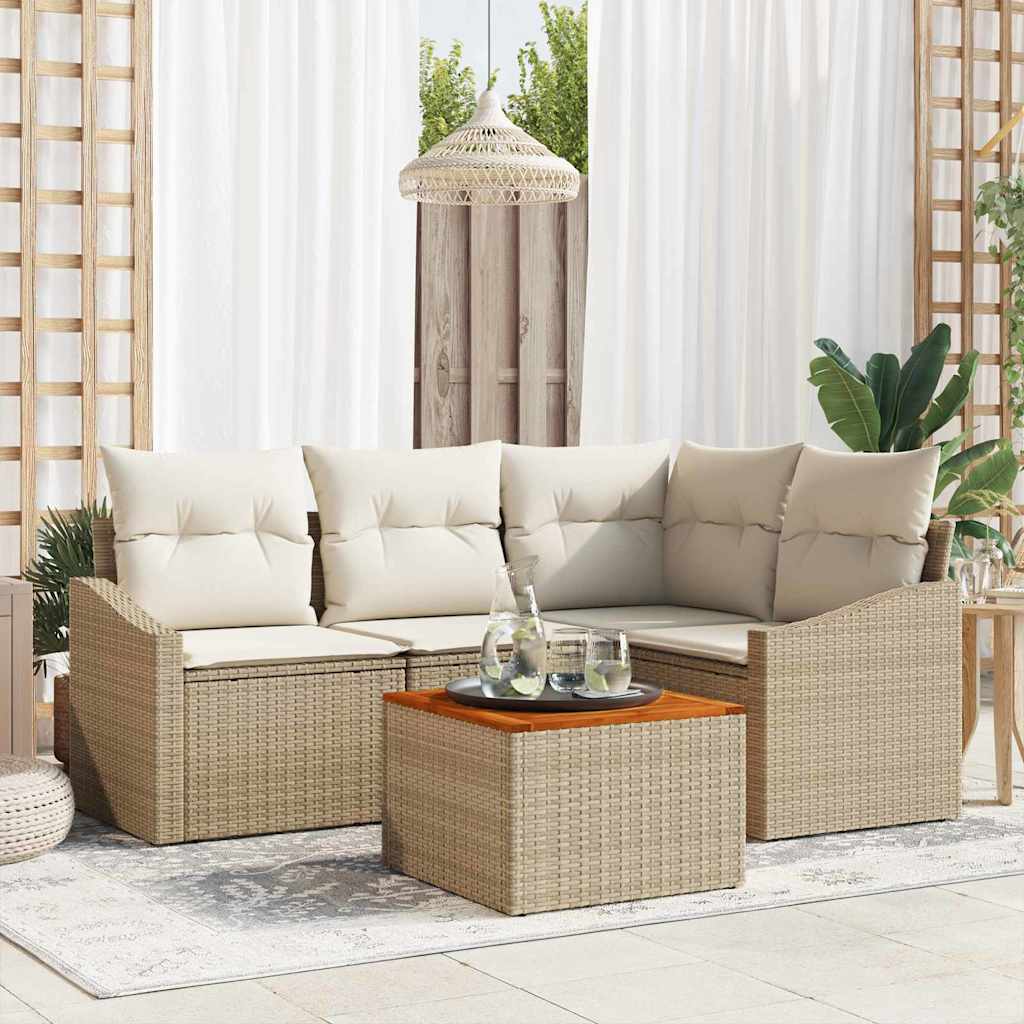 Gartensofa-set mit Speicher 5 pcs Schwarz und Creme Poly-Rattan