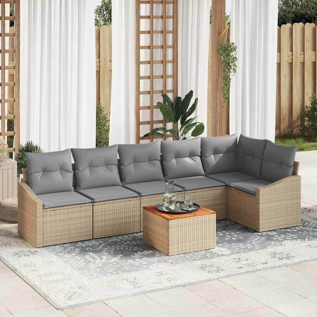 Gartensofa-set mit Speicher 7 pcs Schwarz und Creme Poly-Rattan