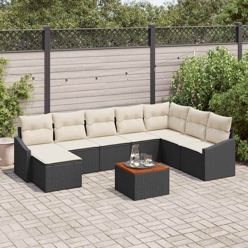 Gartensofa-set mit Speicher 9 pcs Schwarz und Creme Poly-Rattan