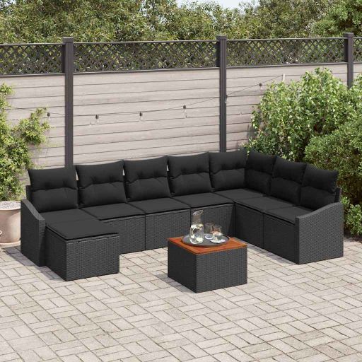 Gartensofa-set mit Speicher 9 pcs Schwarz und Creme Poly-Rattan