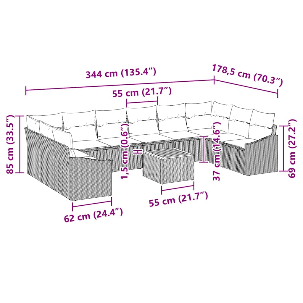Garten-Sofa-Set 11 pcs Schwarz und Weiß