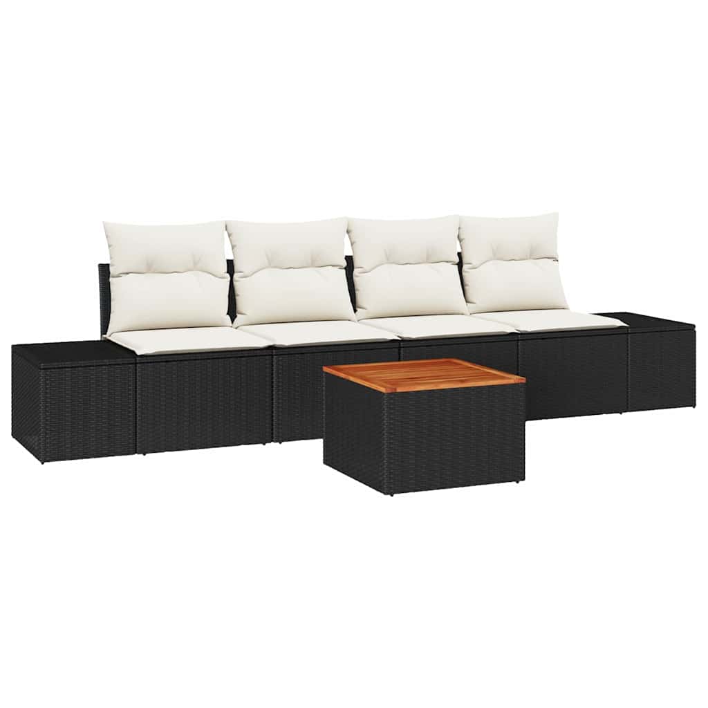 Gartensofa-set mit Speicher 5 pcs Schwarz und Creme Poly-Rattan