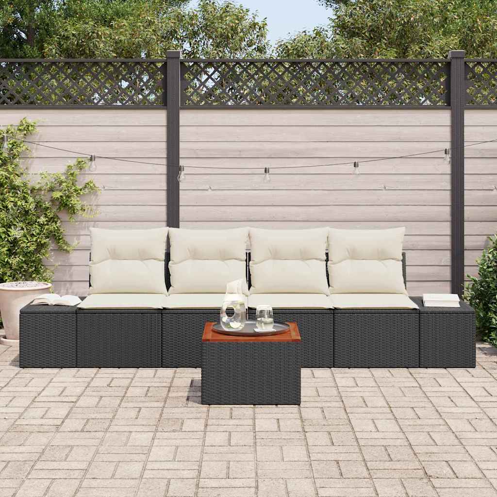 Gartensofa-set mit Speicher 5 pcs Schwarz und Creme Poly-Rattan