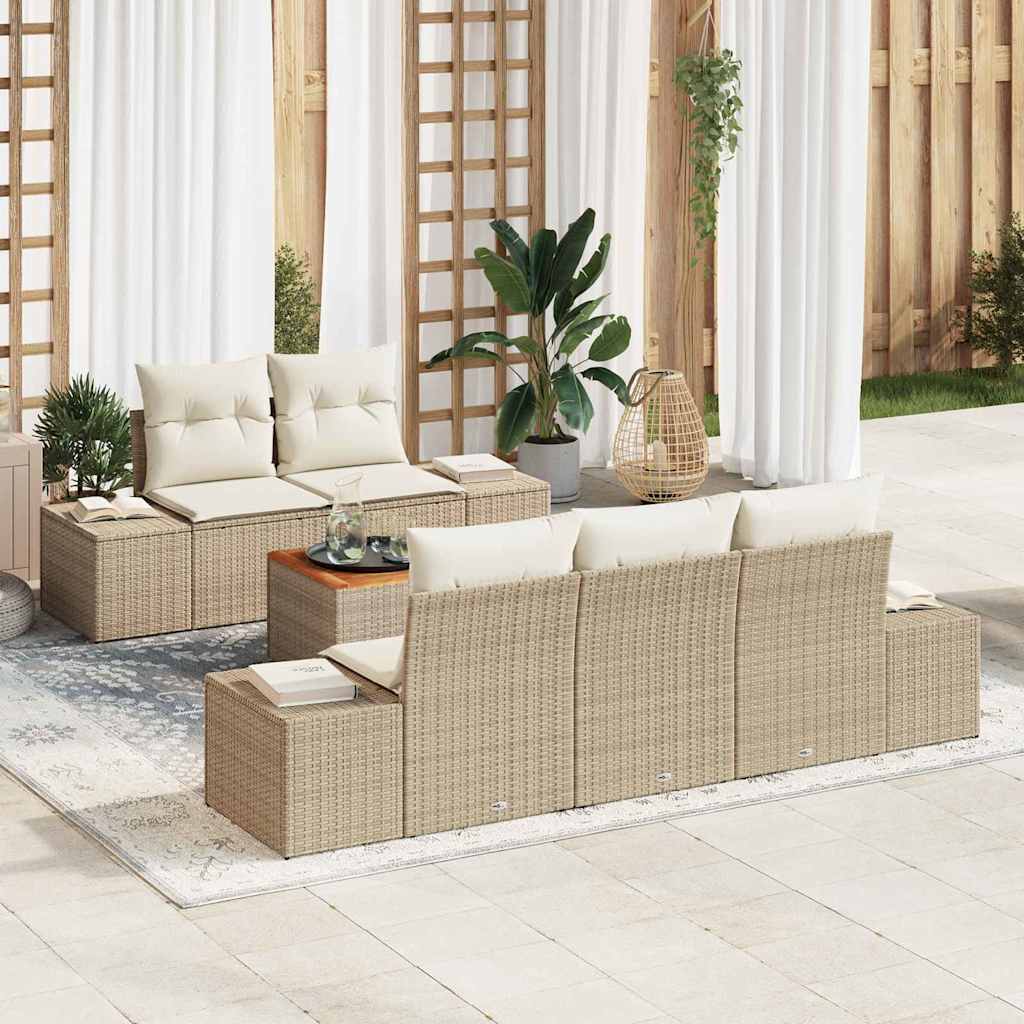 Gartensofa-set mit Speicher 6 pcs Schwarz und Creme Poly-Rattan