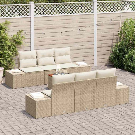 Garten-Sofa-Set 7 pcs Schwarz und Weiß