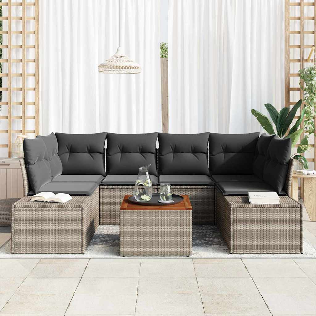 Garten-Sofa-Set 7 pcs Schwarz und Weiß
