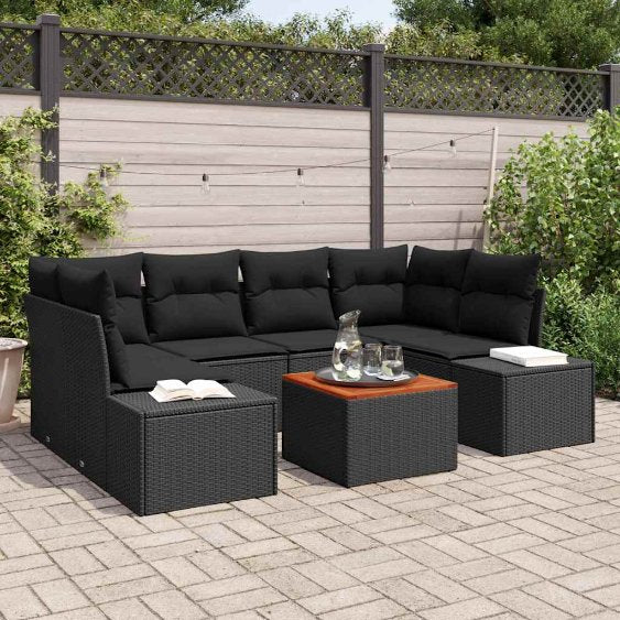 Garten-Sofa-Set 7 pcs Schwarz und Weiß