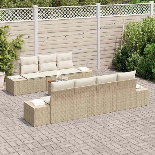 Gartensofa-set mit Speicher 8 pcs Schwarz und Creme Poly-Rattan