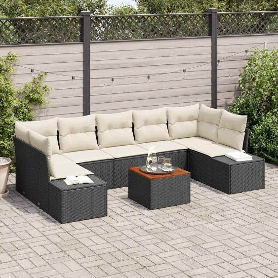 Garten-Sofa-Set 8 pcs Schwarz und Weiß