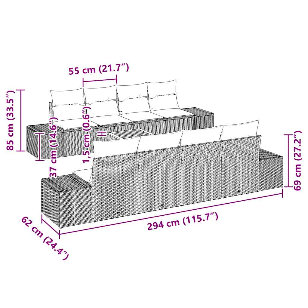 Gartensofa-set mit Speicher 9 pcs Schwarz und Creme Poly-Rattan