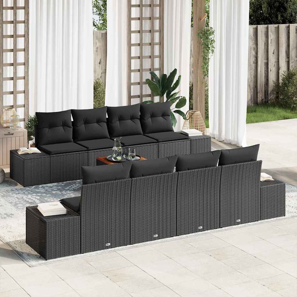 Gartensofa-set mit Speicher 9 pcs Schwarz und Creme Poly-Rattan