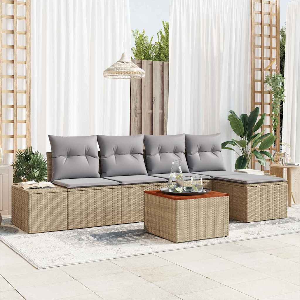Gartensofa-set mit Speicher 6 pcs Schwarz und Creme Poly-Rattan