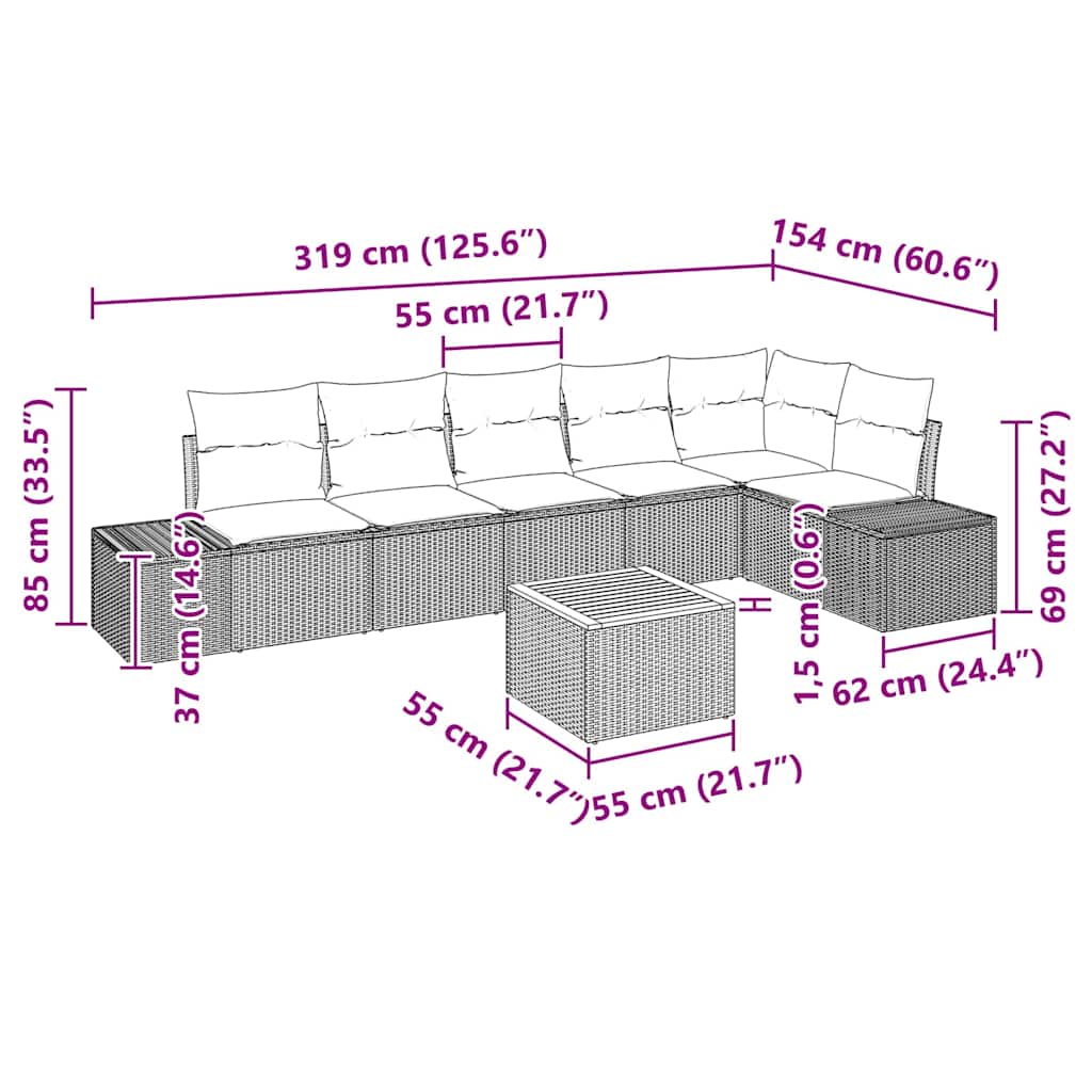 Gartensofa-set mit Speicher 7 pcs Schwarz und Creme Poly-Rattan
