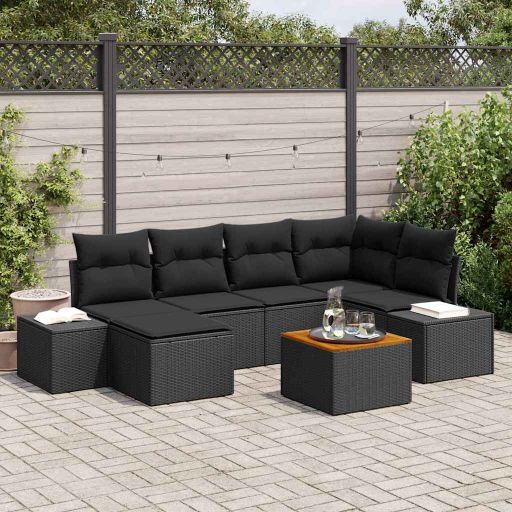 Garten-Sofa-Set 7 pcs Schwarz und Weiß