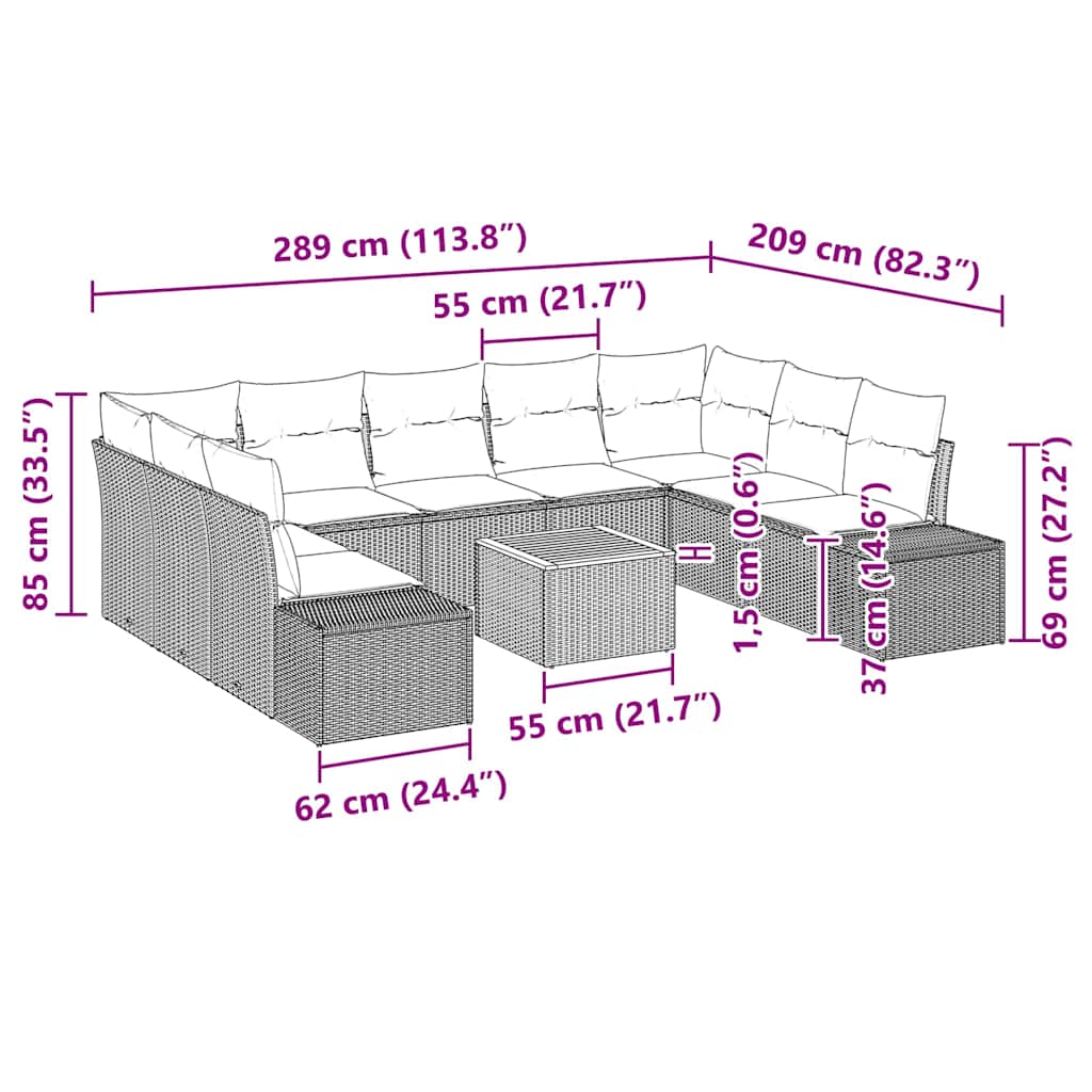 Garten-Sofa-Set 10 pcs Schwarz und Weiß