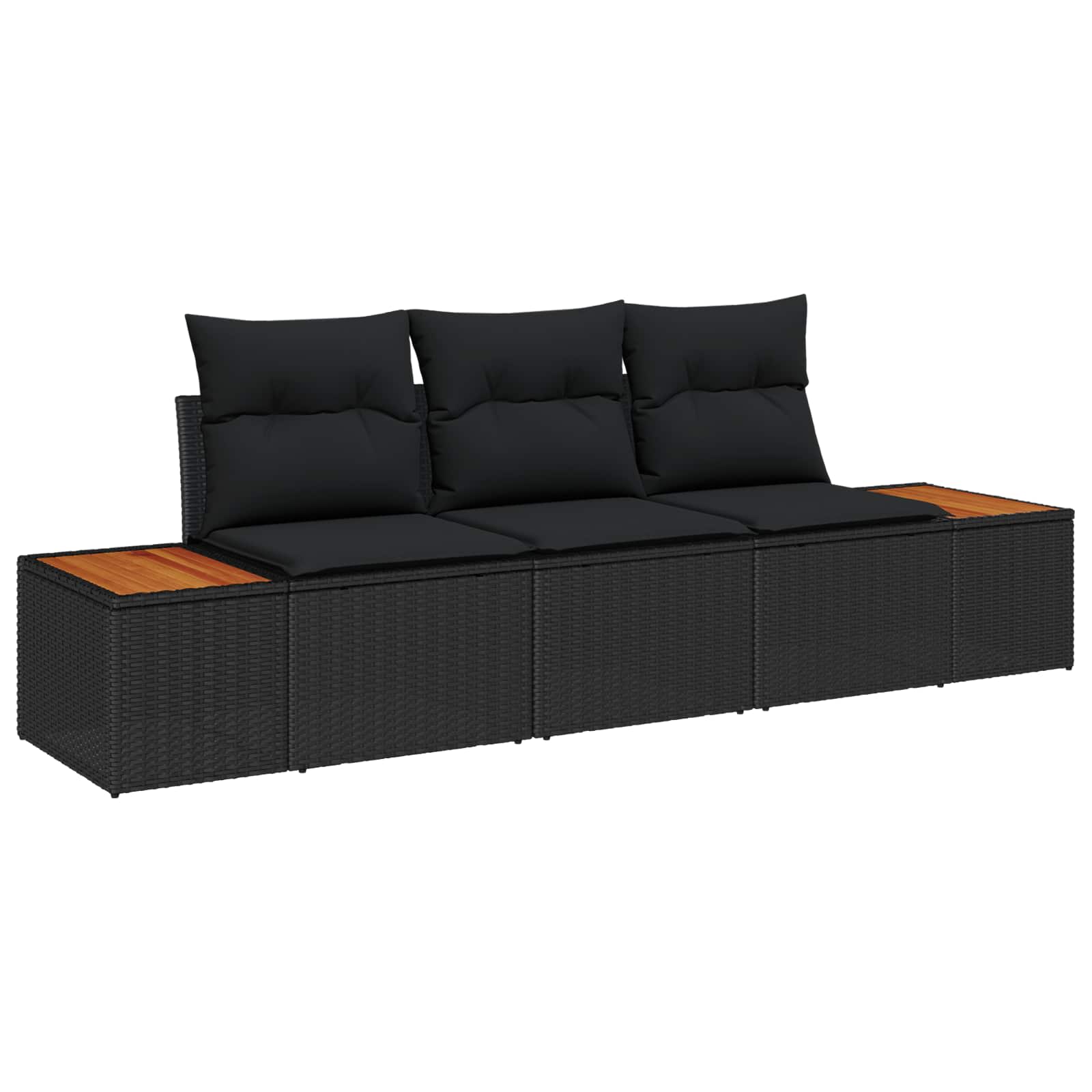 Garten-Sofa-Set mit Kissen 3 pcs Schwarz und Creme Poly Rattan