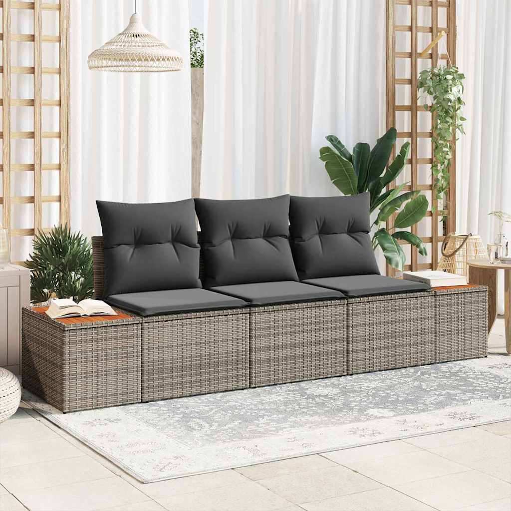 Garten-Sofa-Set mit Kissen 3 pcs Schwarz und Creme Poly Rattan