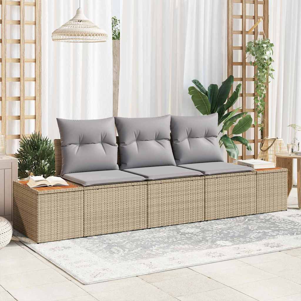 Garten-Sofa-Set mit Kissen 3 pcs Schwarz und Creme Poly Rattan