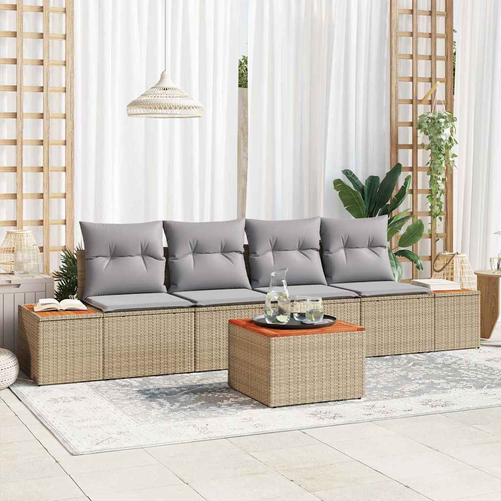 Garten-Sofa-Set mit Kissen 5 pcs Schwarz Poly Rattan