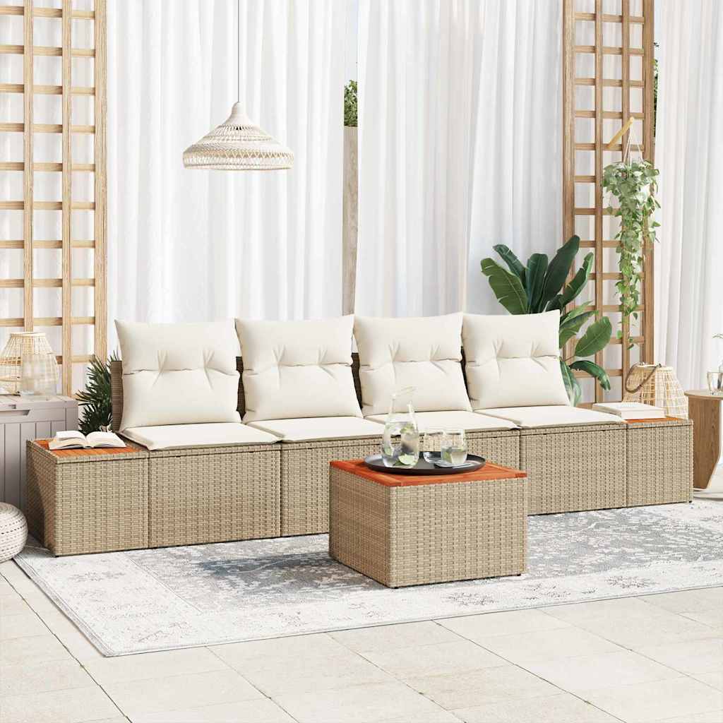 Garten-Sofa-Set mit Kissen 5 pcs Schwarz Poly Rattan