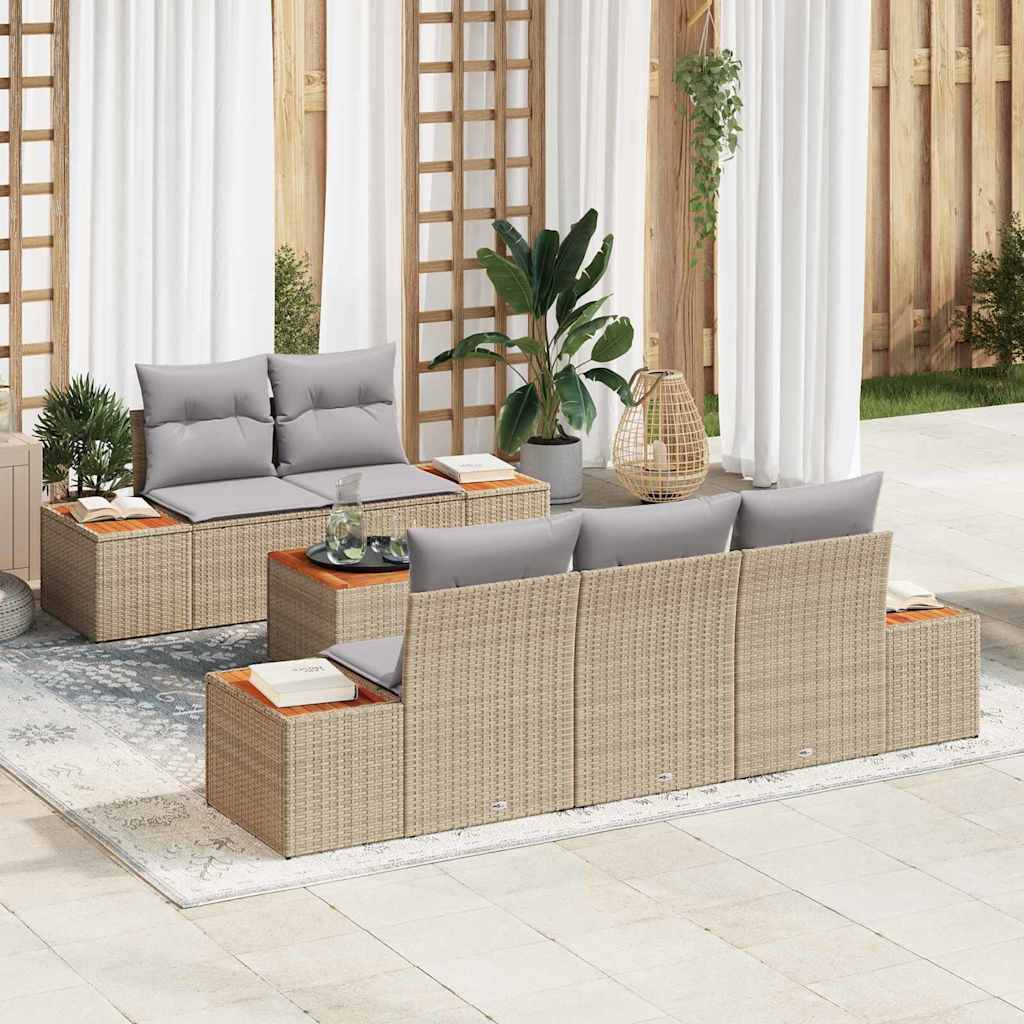 Garten-Sofa-Set mit Kissen 6 pcs Schwarz Poly Rattan