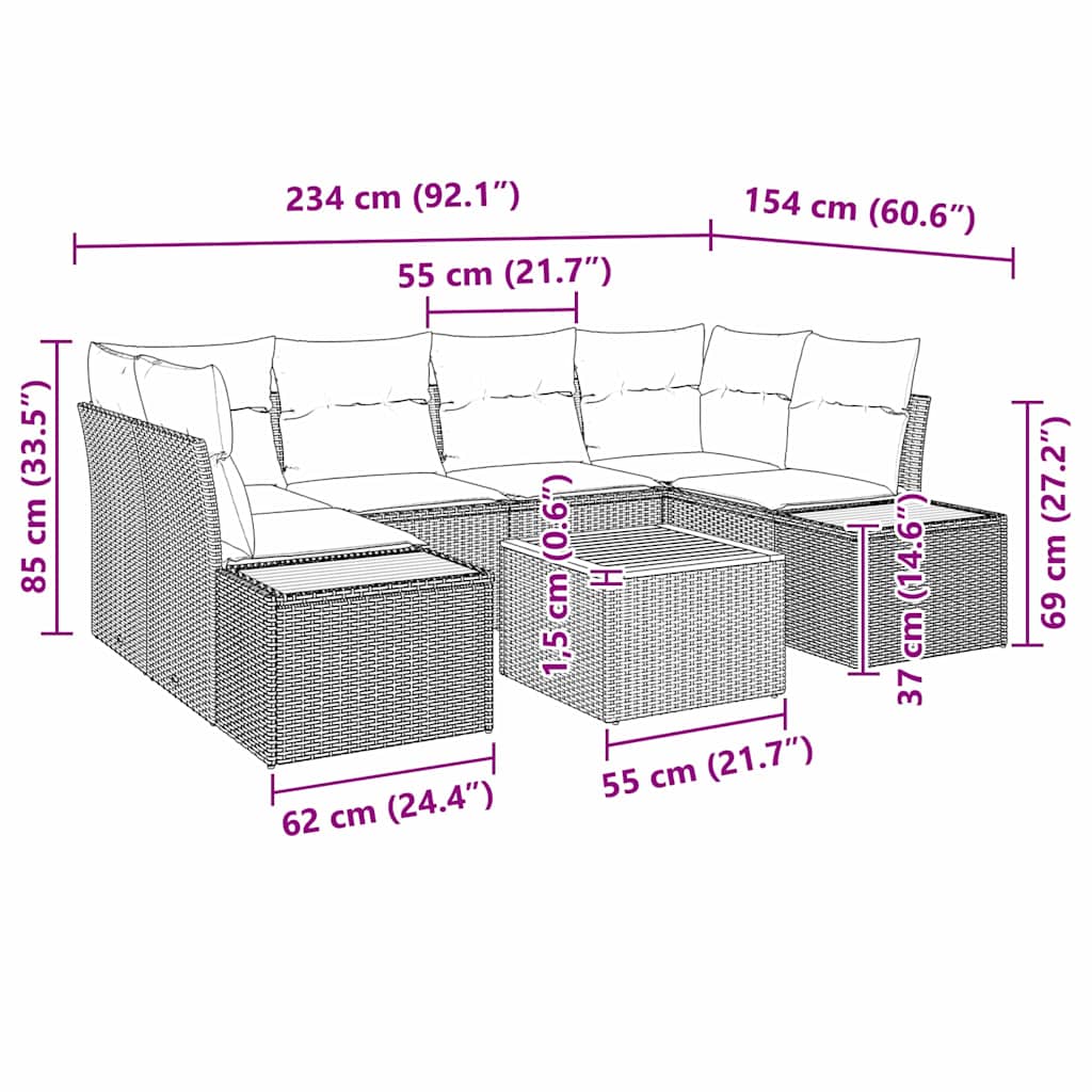 Garten-Sofa-Set mit Kissen 6 pcs Schwarz Poly Rattan