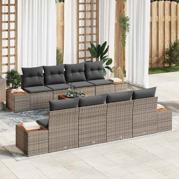 Garten-Sofa-Set mit Kissen 9 pcs Schwarz Poly Rattan