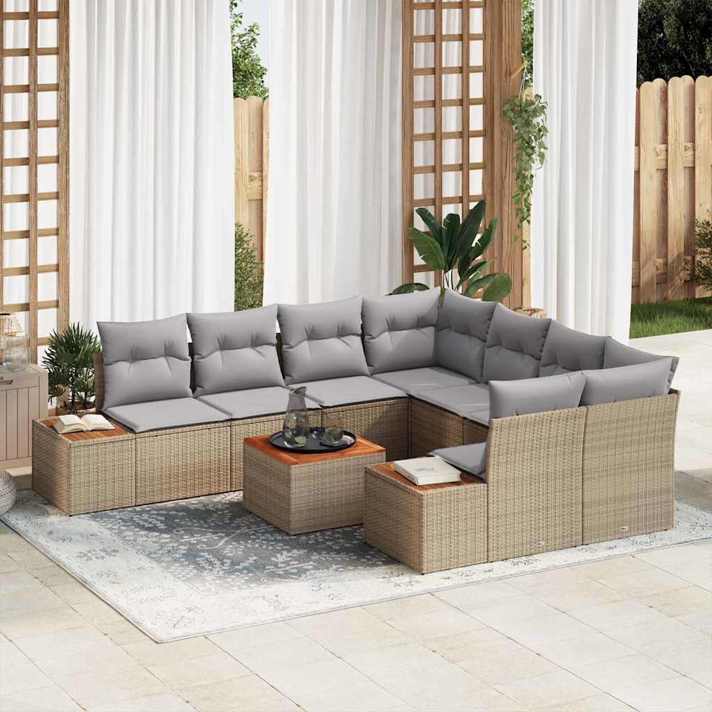 Garten-Sofa-Set mit Kissen 9 pcs Schwarz Poly Rattan