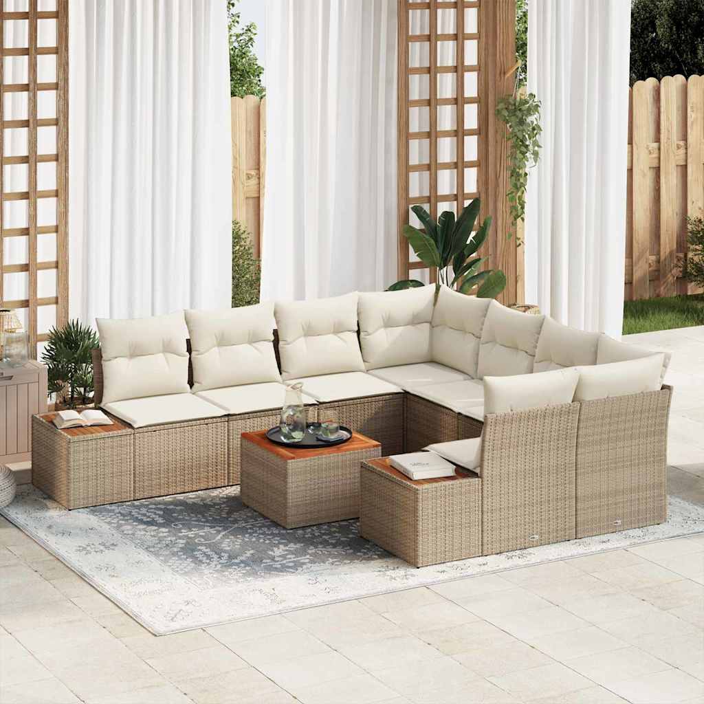 Garten-Sofa-Set mit Kissen 9 pcs Schwarz Poly Rattan