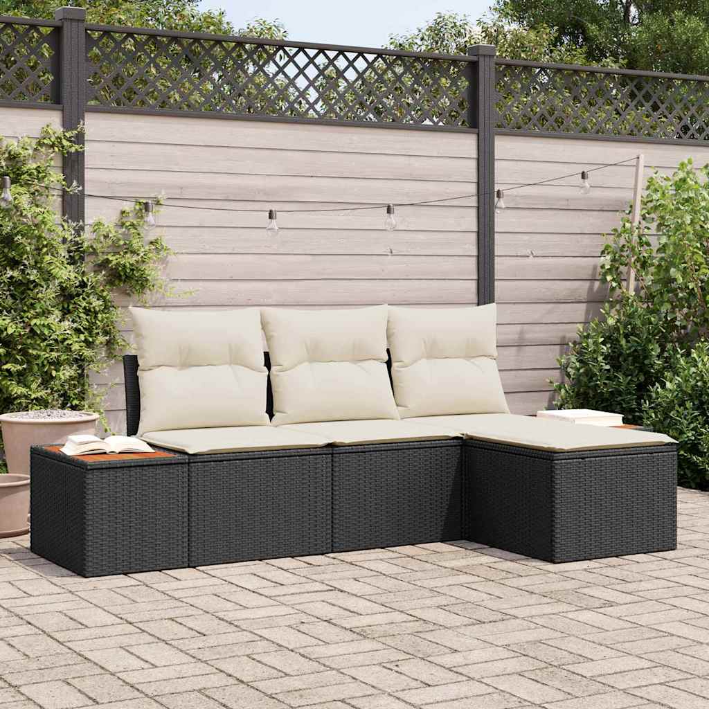 vidaXL Gartensofa-set mit Kissen 4 pcs Schwarz und Creme Poly Rattan