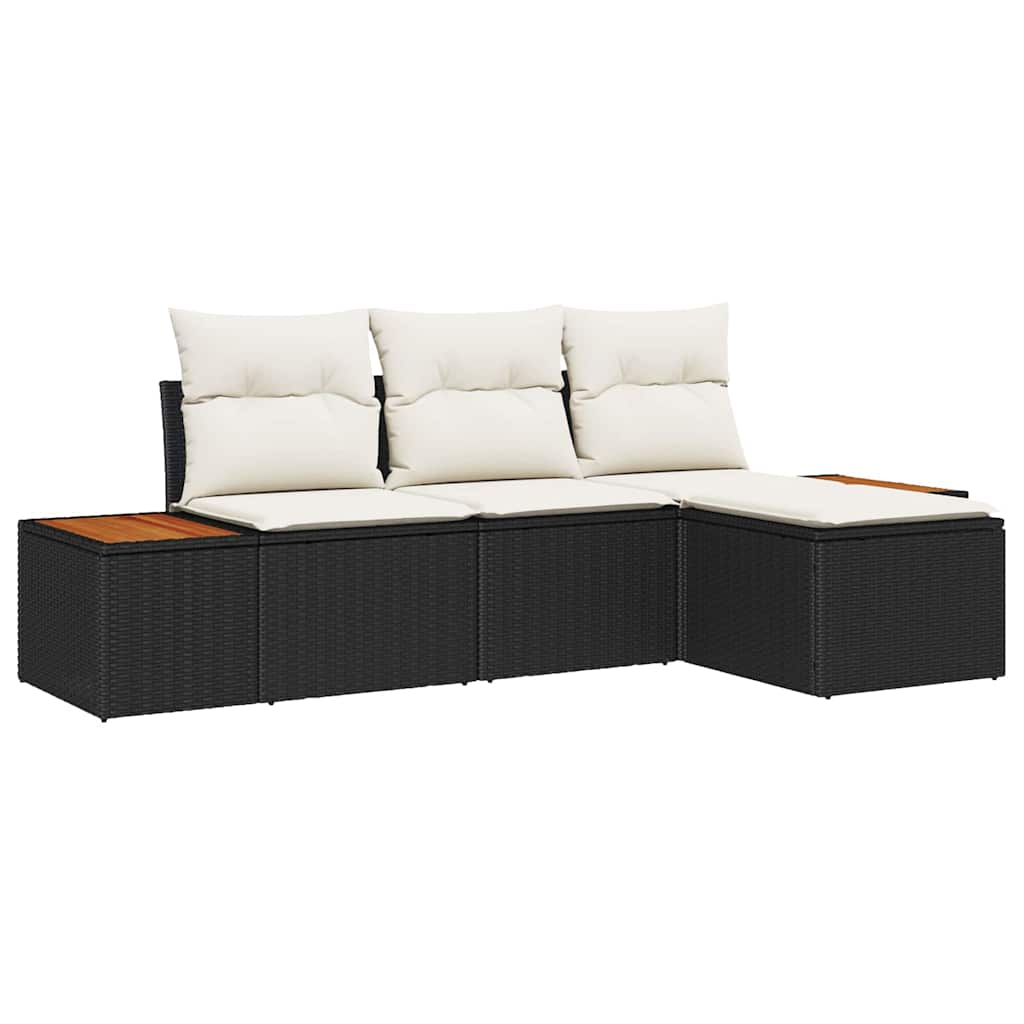 vidaXL Gartensofa-set mit Kissen 4 pcs Schwarz und Creme Poly Rattan