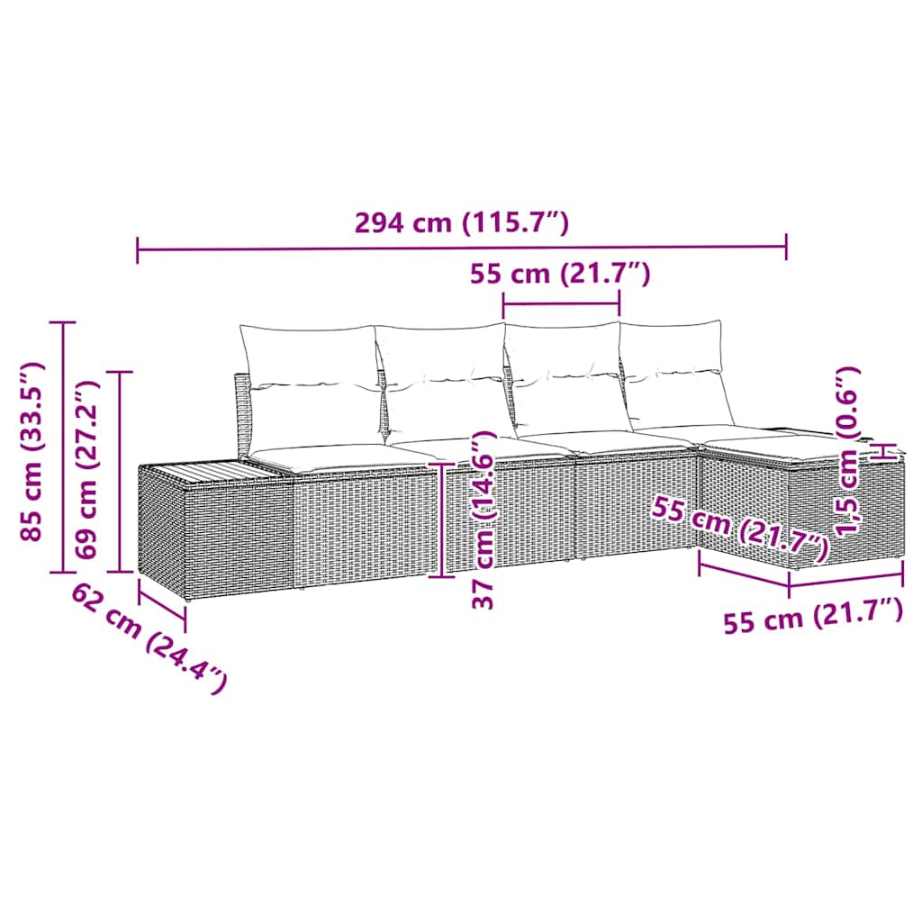 Gartensofa-set mit Kissen 5 pcs Schwarz und Creme Poly Rattan