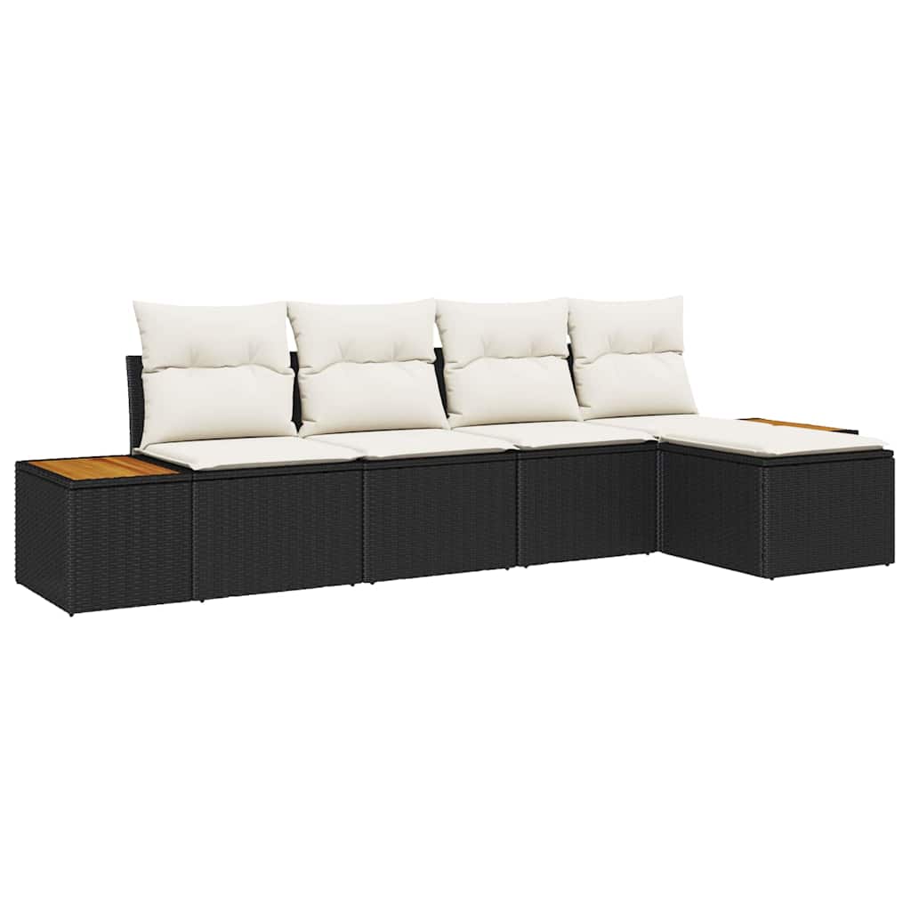 vidaXL Gartensofa-set mit Kissen 5 pcs Schwarz und Creme Poly Rattan