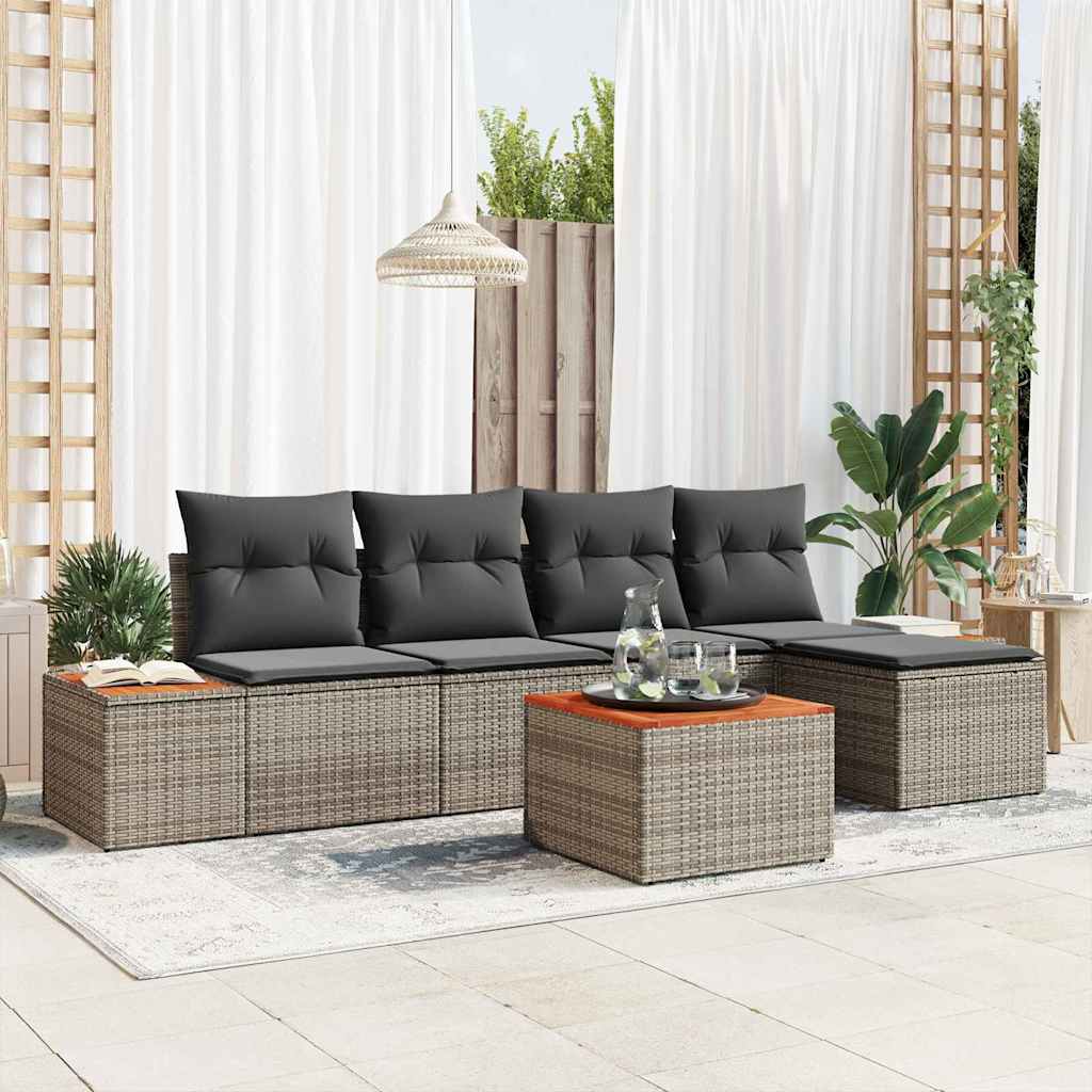 Gartensofa-set mit Kissen 5 pcs Schwarz und Creme Poly Rattan