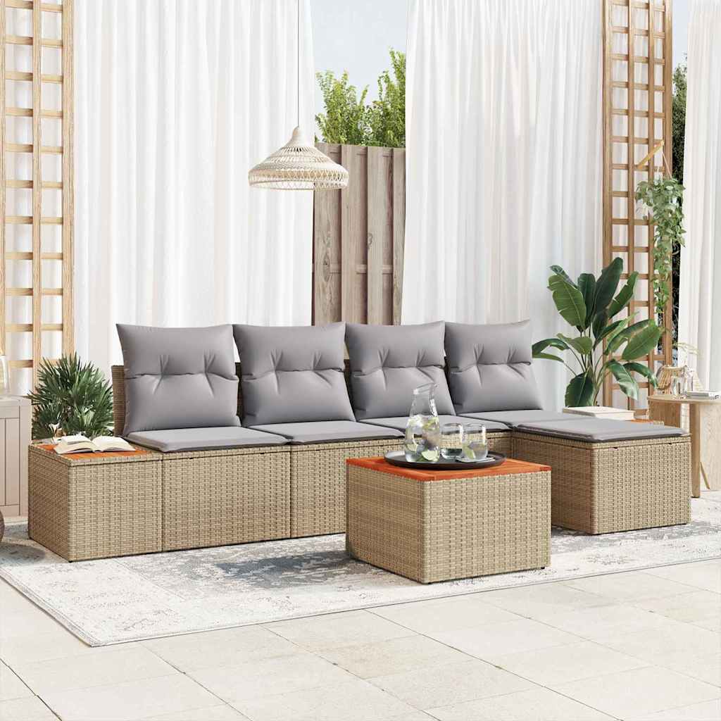 Gartensofa-set mit Kissen 5 pcs Schwarz und Creme Poly Rattan