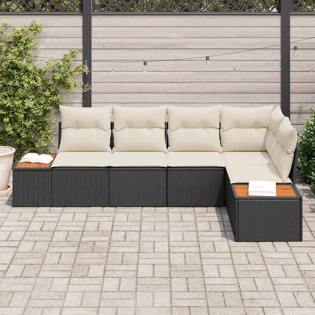 vidaXL Garten-Sofa-Set mit Kissen 5 pcs Schwarz und Creme Poly Rattan