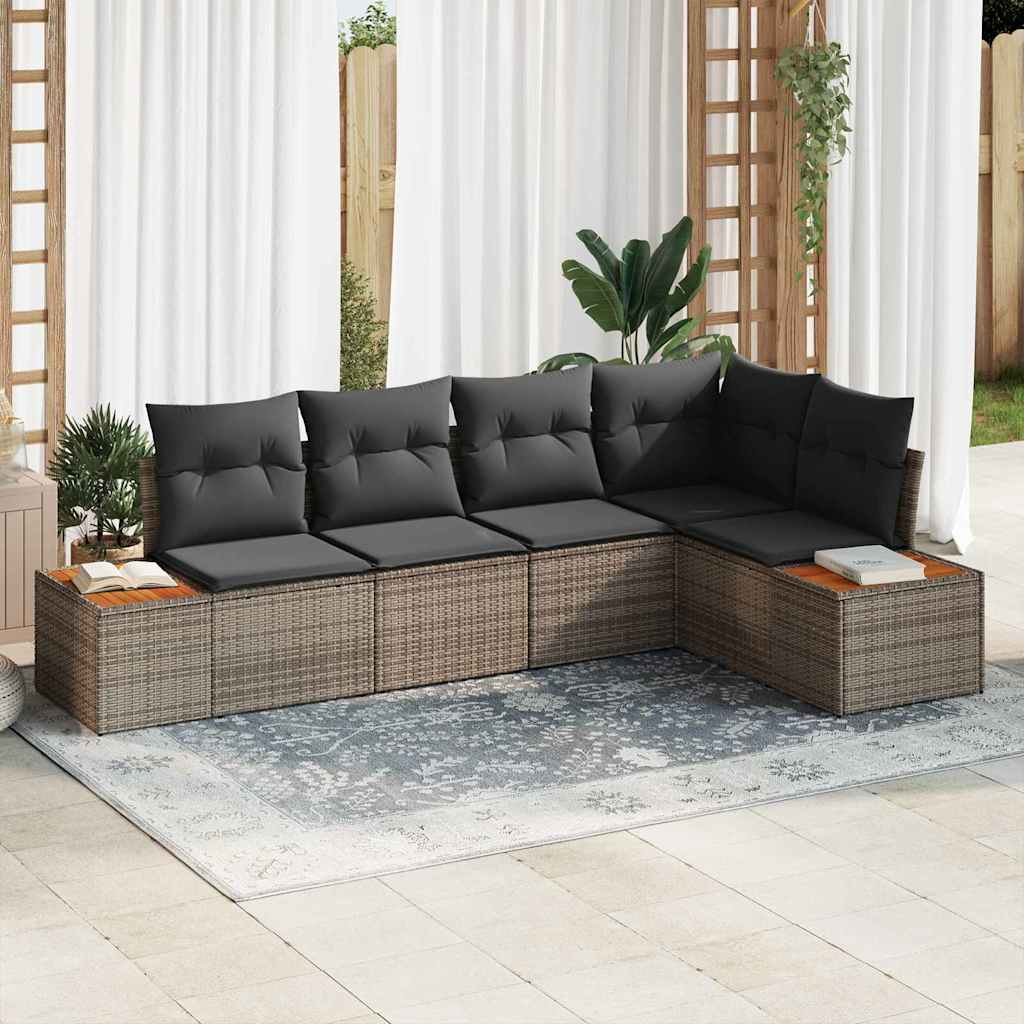 vidaXL Garten-Sofa-Set mit Kissen 5 pcs Schwarz und Creme Poly Rattan