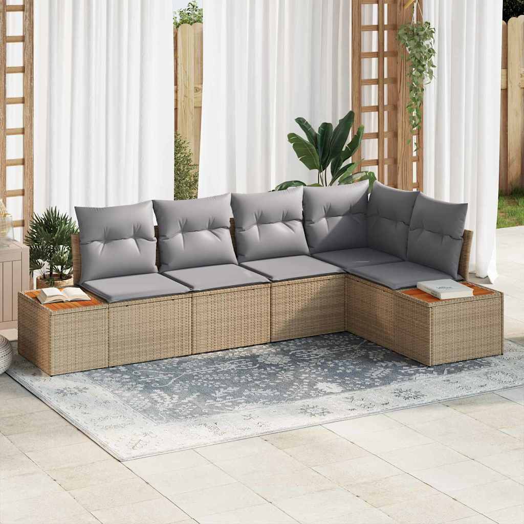 vidaXL Garten-Sofa-Set mit Kissen 5 pcs Schwarz und Creme Poly Rattan