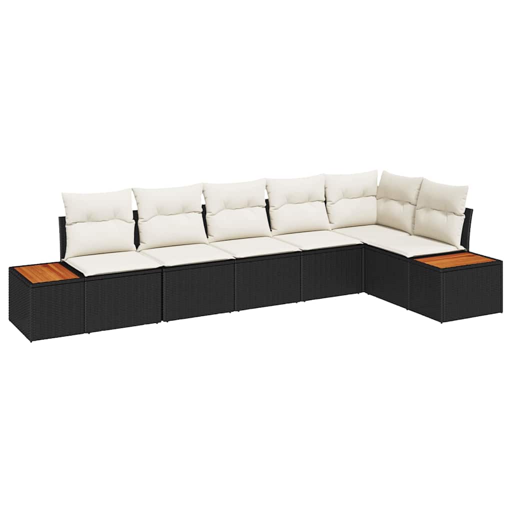 vidaXL Garten-Sofa-Set mit Kissen 6 pcs Schwarz und Creme Poly Rattan