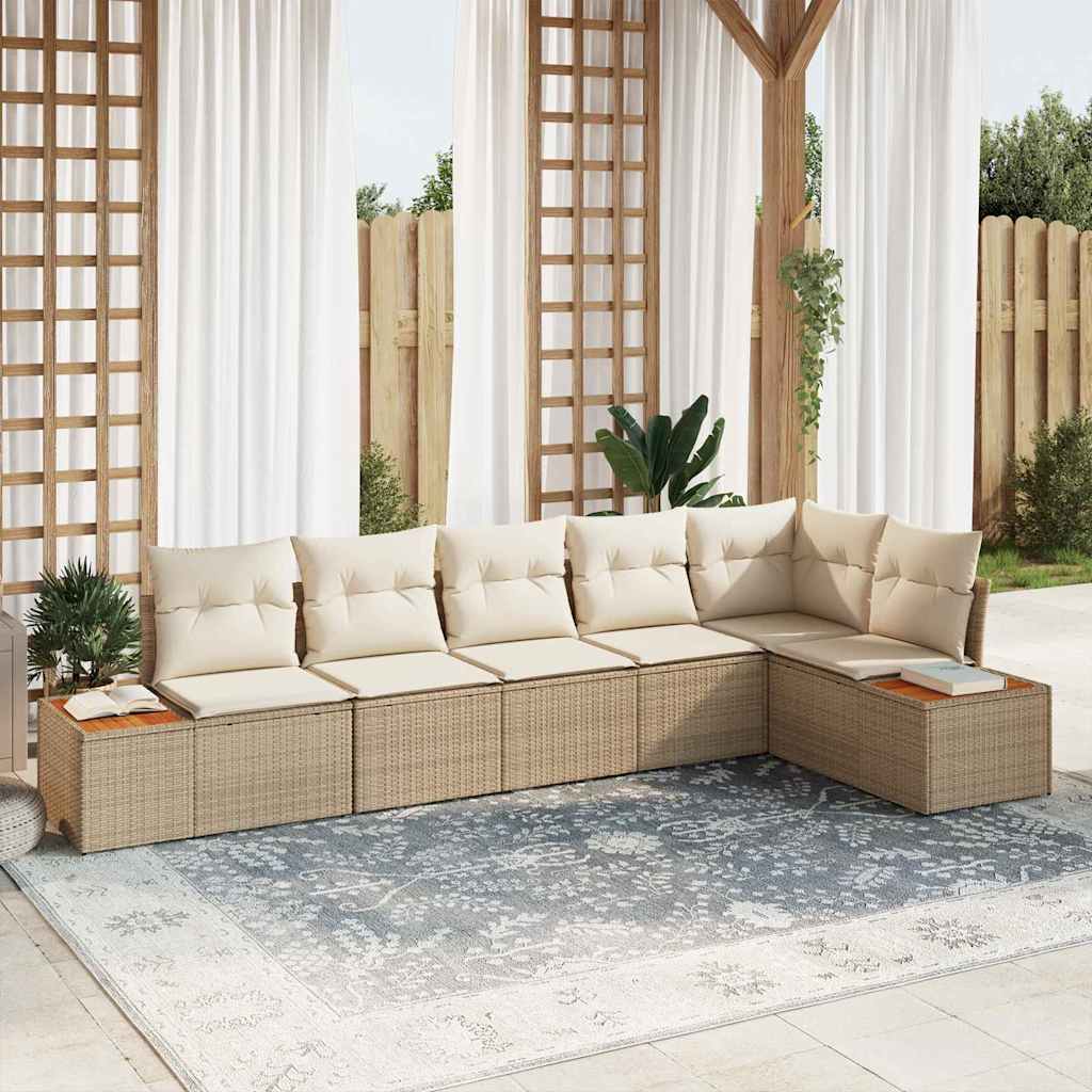 Garten-Sofa-Set mit Kissen 6 pcs Schwarz und Creme Poly Rattan