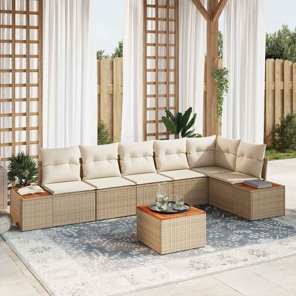 Garten-Sofa-Set mit Kissen 6 pcs Schwarz und Creme Poly Rattan