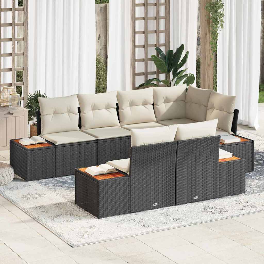 vidaXL Gartensofa-set mit Kissen 7 pcs Schwarz und Creme Polyrattan