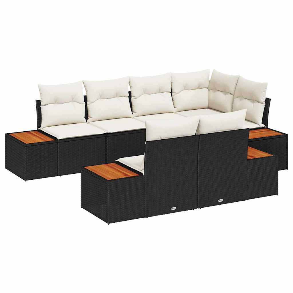 vidaXL Gartensofa-set mit Kissen 7 pcs Schwarz und Creme Polyrattan