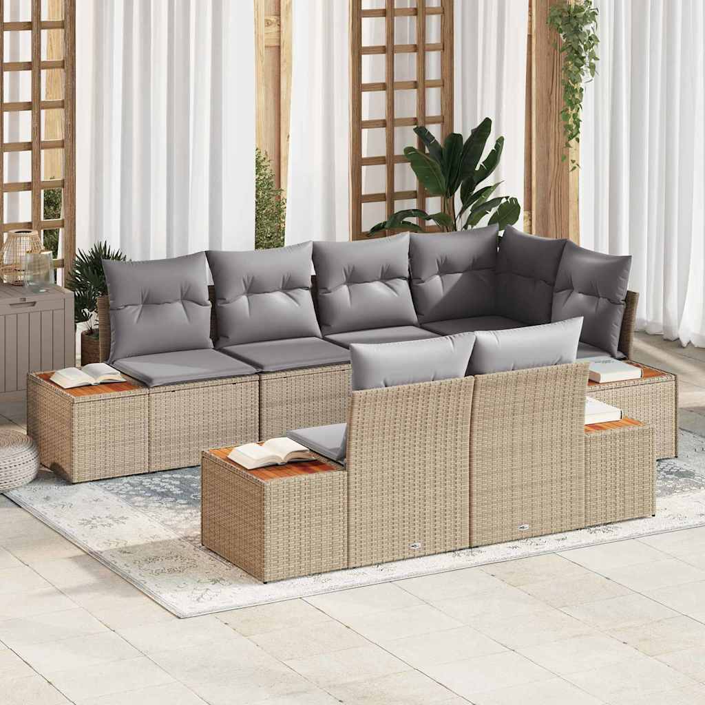 Gartensofa-set mit Kissen 7 pcs Schwarz und Creme Polyrattan