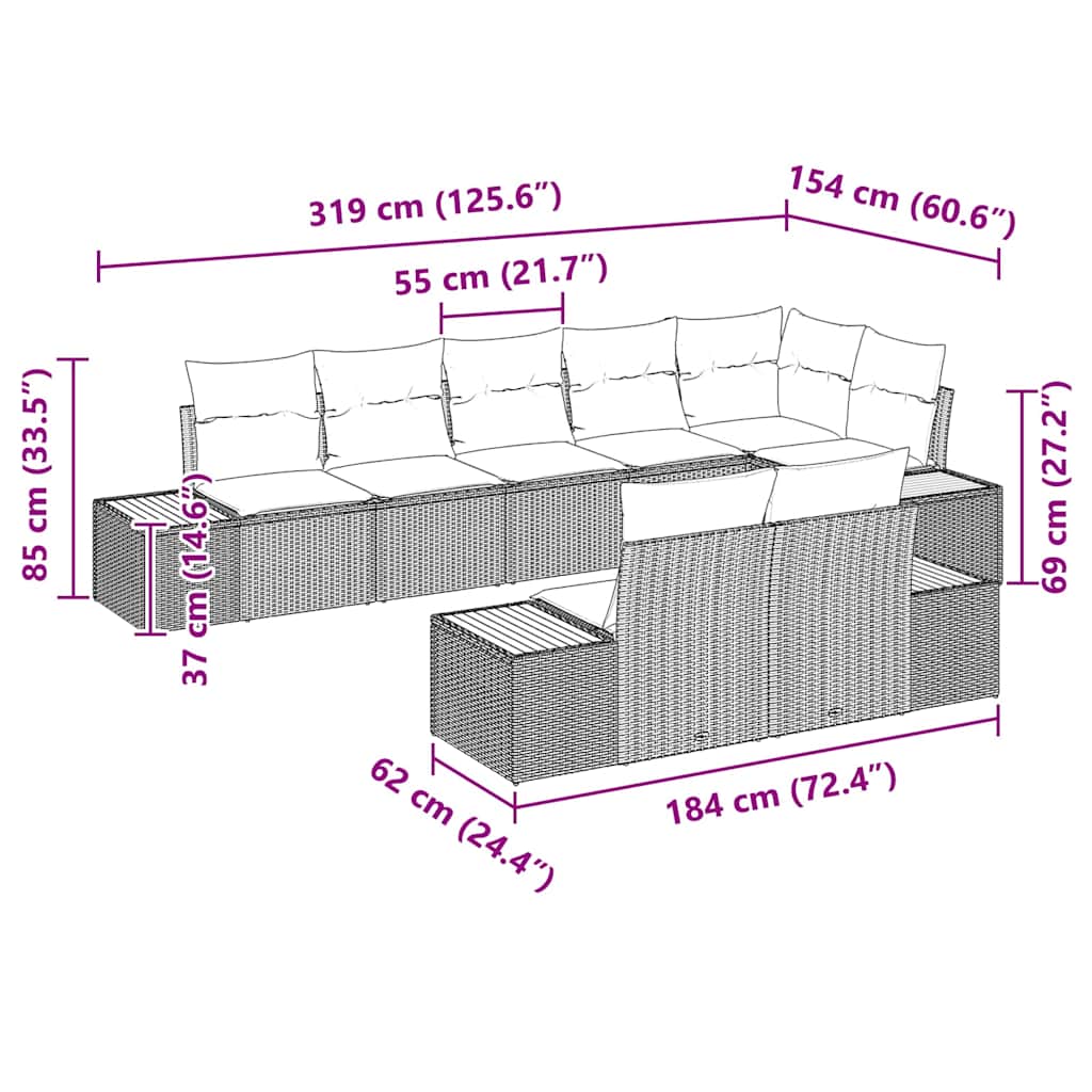 vidaXL Garten-Sofa-Set mit Kissen 8 pcs Schwarz und Creme Poly Rattan